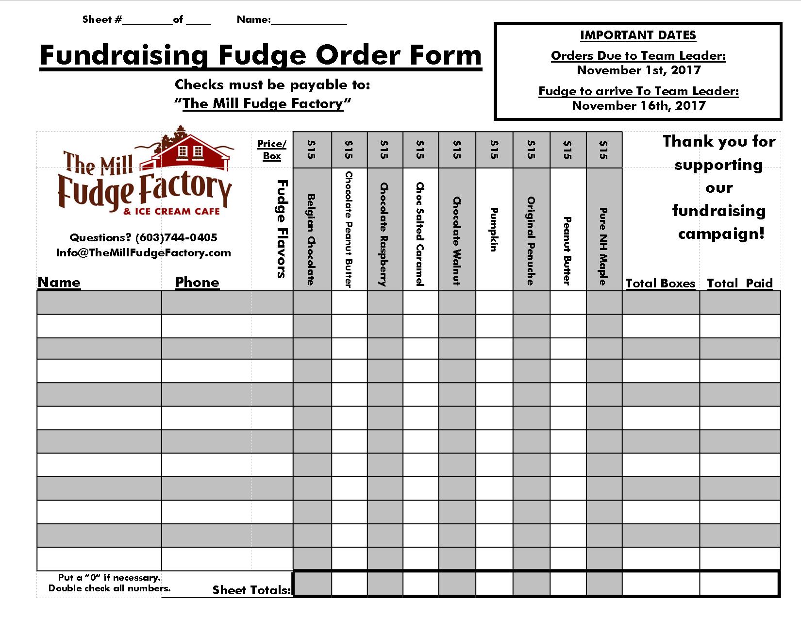 Fudge Fundraising Sample Materials The Mill Fudge Factory